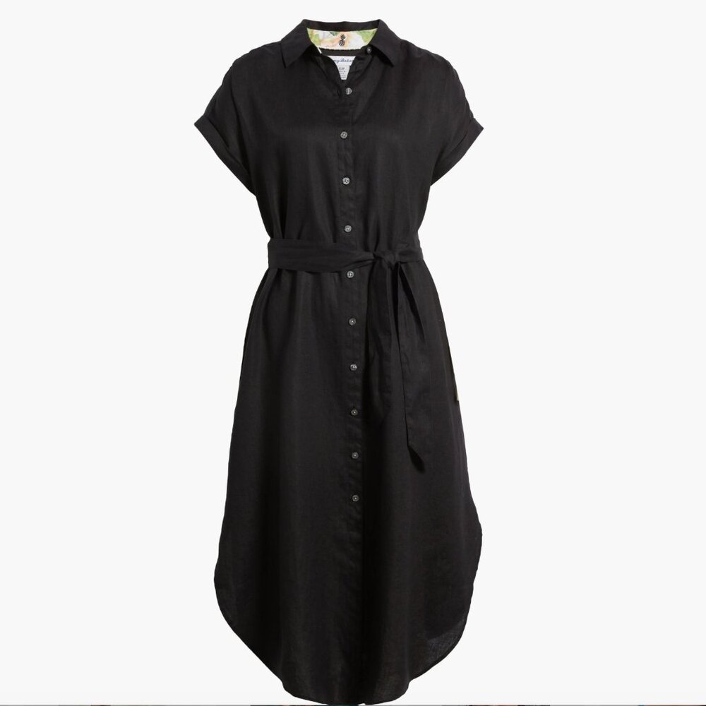 Tommy Bahama Coastalina Linen Midi Shirtdress Black Size XL